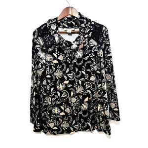 Skye's The Limit Tunic Blouse Velvet Pullover Floral Lace Black Women's Size M